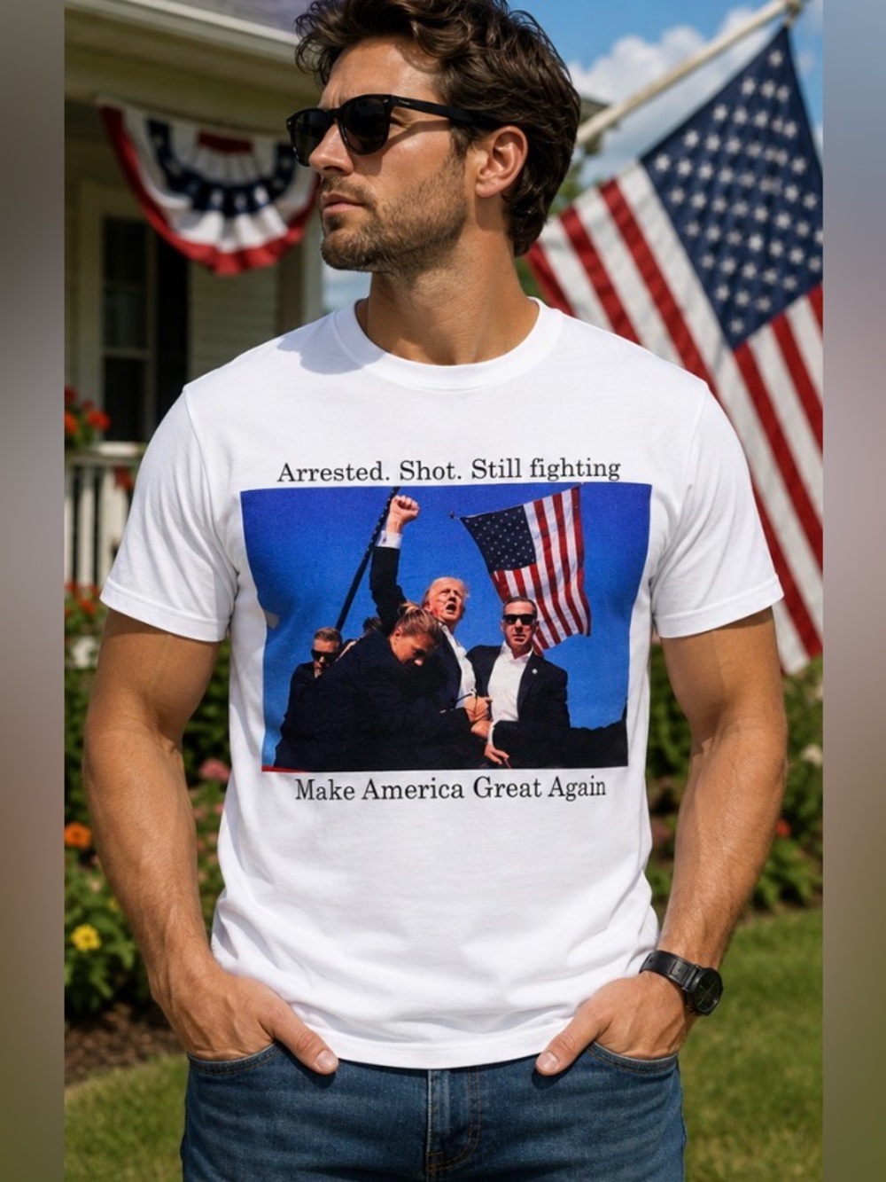 KUR Men’s Large Trump MAGA Graphic T-Shirt White 100% Cotton Still Fighting